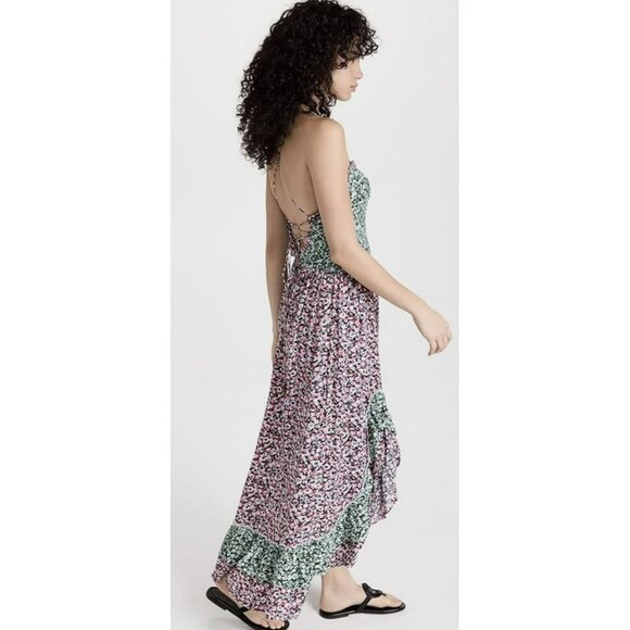 Free People Floral Maxi Smocked Cross Open Back Dress Large NEW - Picture 3 of 12
